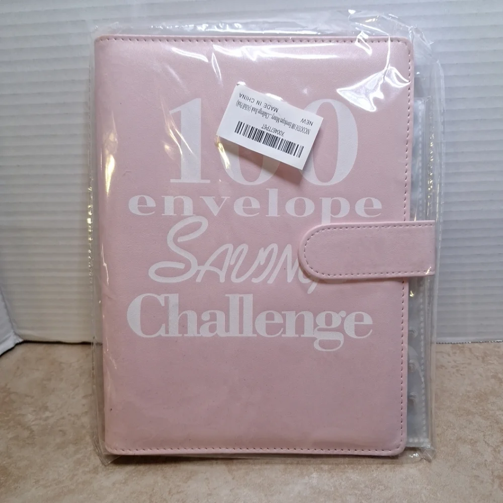 100 Envelope Saving Challenge Pink 6-ring Binder Clear Pockets Tracker Page 9x7